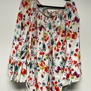 Terra & Sky Multicolor Floral Blouse with Bell Sleeves